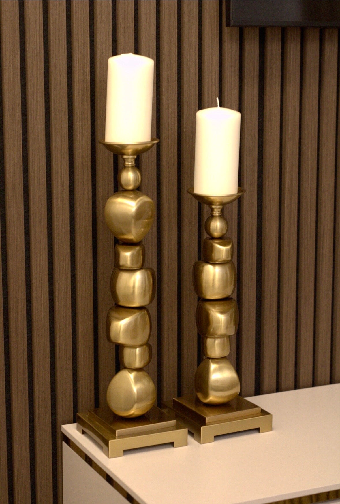 Sculpted Luxe Gold Candle Holder - Set