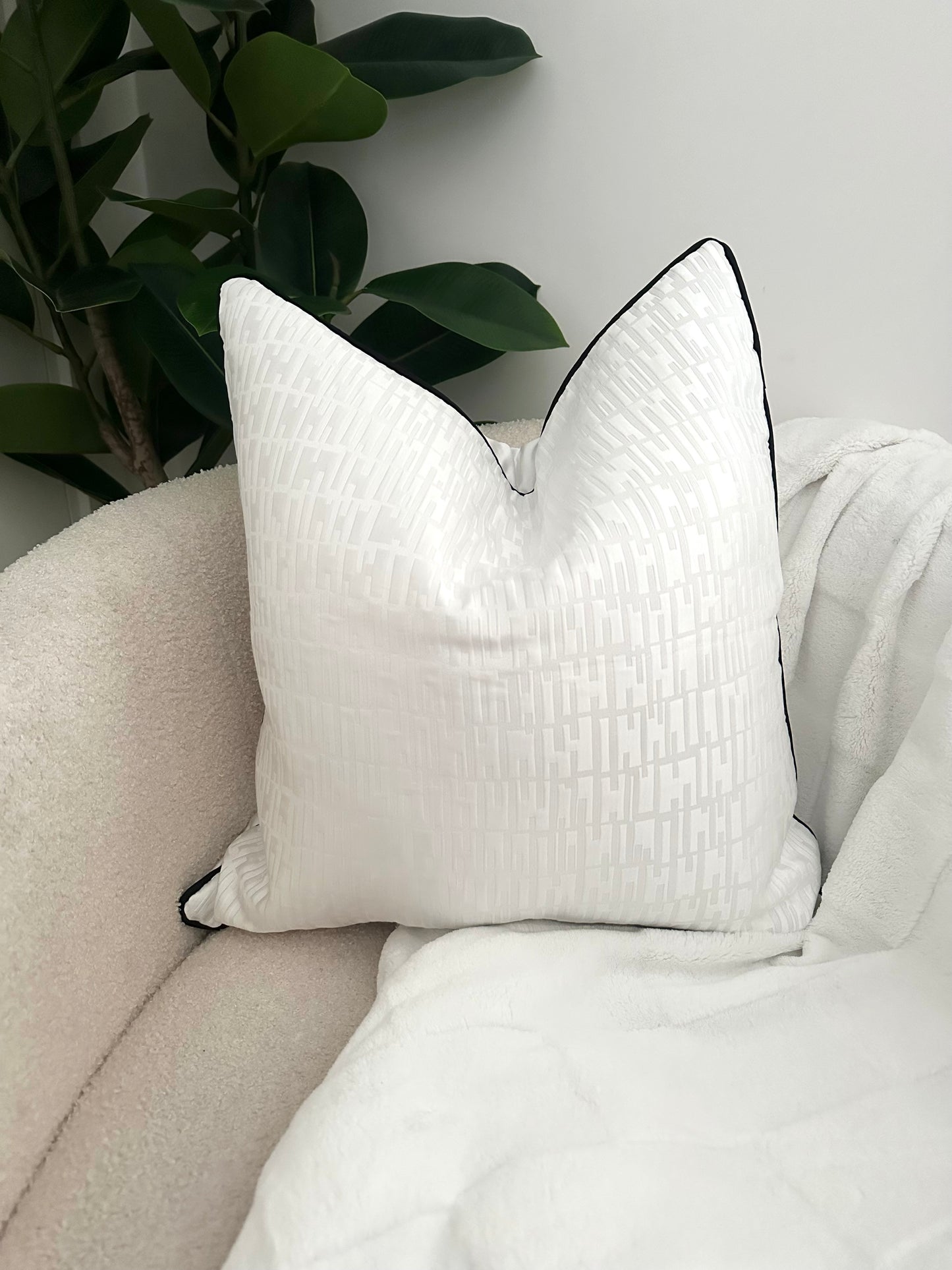 Mira White Geometric Cushion Cover - 50x50cm