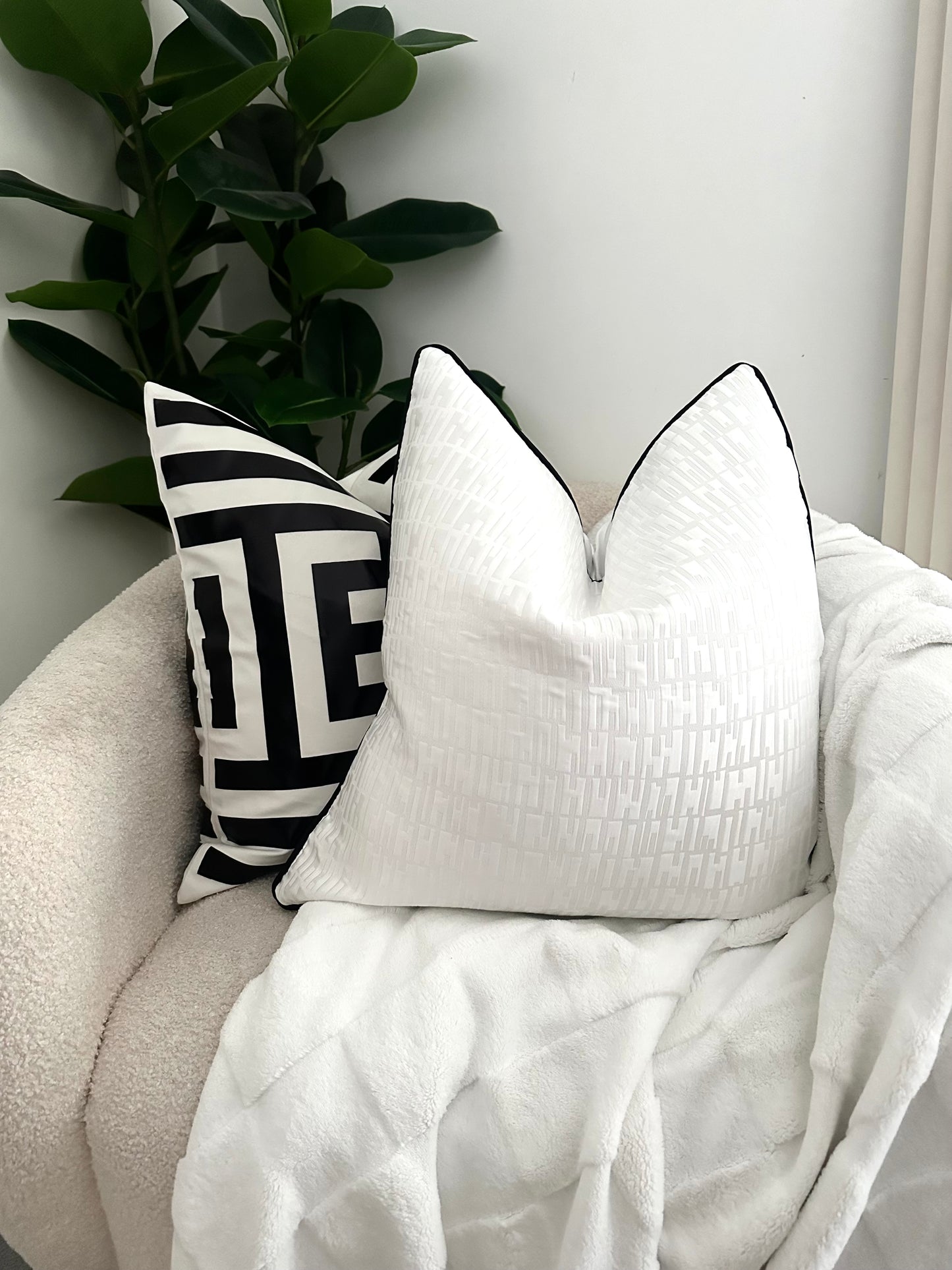 Mira White Geometric Cushion Cover - 50x50cm