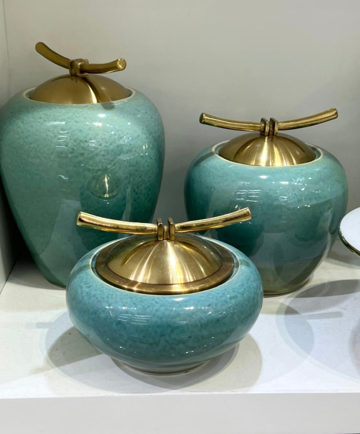 Decorative Mint & Gold Ceramic Jars