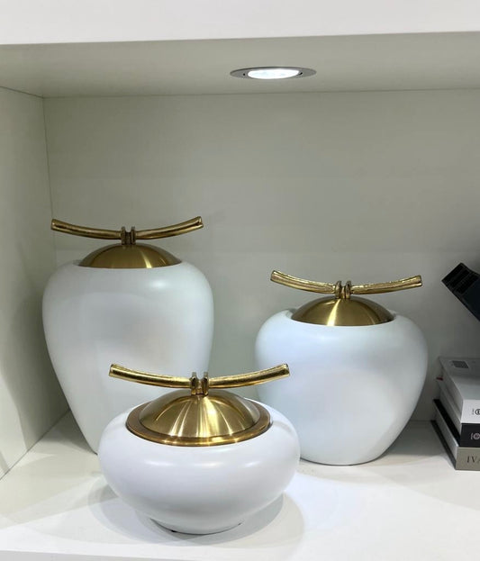 Decorative White & Gold Ceramic Jars