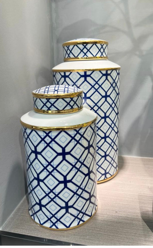 Geometric Patterned Ceramic Jars (Set)