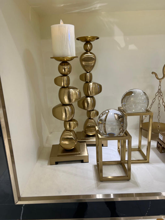 Sculpted Luxe Gold Candle Holder (Set)
