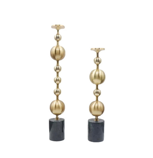 Golden Marble Ball Candle Holder - Set